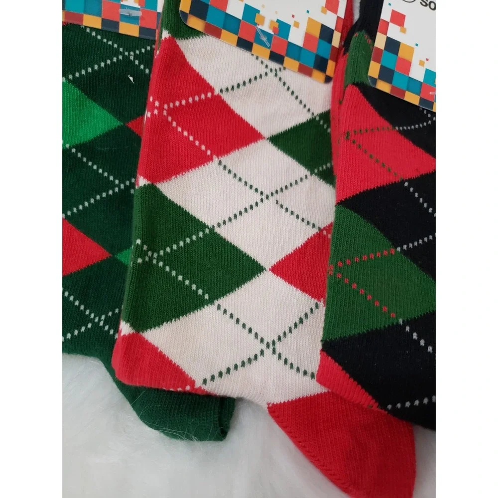 LOT 5 Socks n Socks Men's Crew Argyle Diamond Socks Holiday Christmas Red Green